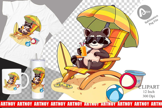 Summer Raccoon Clipart Sublimation artnoy 