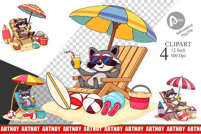 Summer Raccoon Clipart Sublimation artnoy 