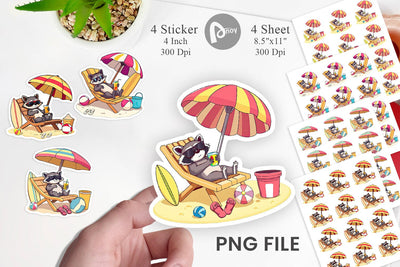 Summer Raccoon Sticker Sublimation artnoy 