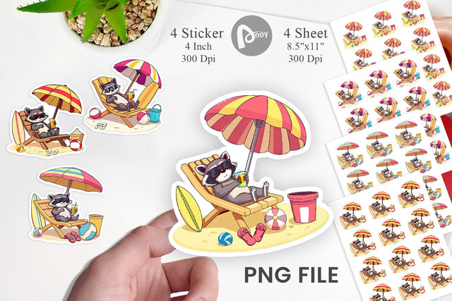 Summer Raccoon Sticker Sublimation artnoy 