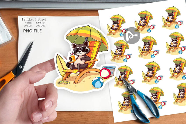 Summer Raccoon Sticker Sublimation artnoy 