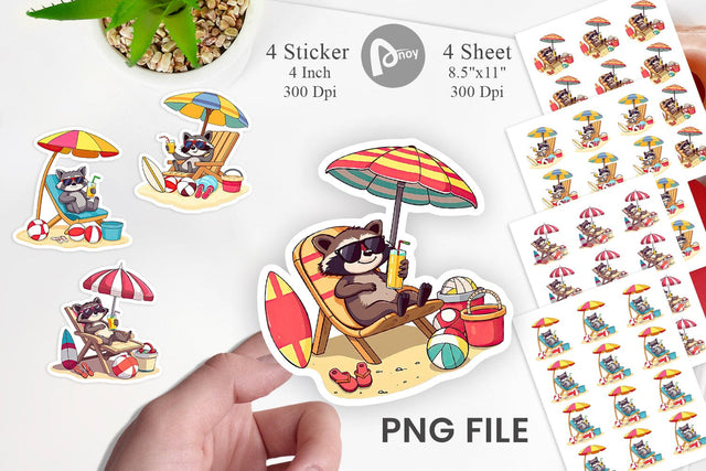 Summer Raccoon Sticker Sublimation artnoy 