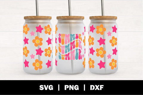 Summer Retro 16oz Glass Can Wrap SVG | Summer SVG SVG Ikonart Design Shop 