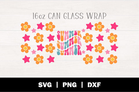 Summer Retro 16oz Glass Can Wrap SVG | Summer SVG SVG Ikonart Design Shop 
