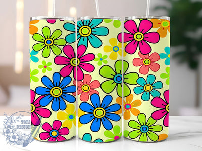 Summer Retro Floral 20oz Tumbler Wrap, Retro Floral, Summer Theme, Flower Motif, Vintage Style, Whimsical Charm, Skinny Tumbler, Sublimation PNG Sublimation ToriDesigns 