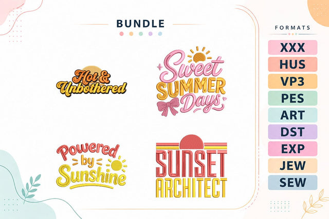 Summer Retro Quotes Embroidery Bundle Hot And Unbothered Sweet Days Embroidery/Applique DESIGNS sg embroidery 
