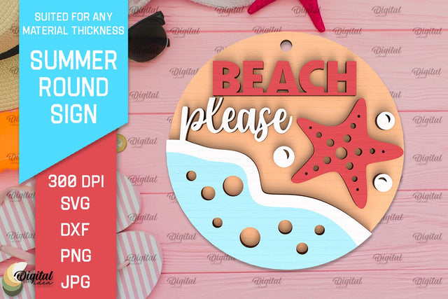 Summer Round Sign Laser Cut. Layered Summer Sign SVG SVG Evgenyia Guschina 