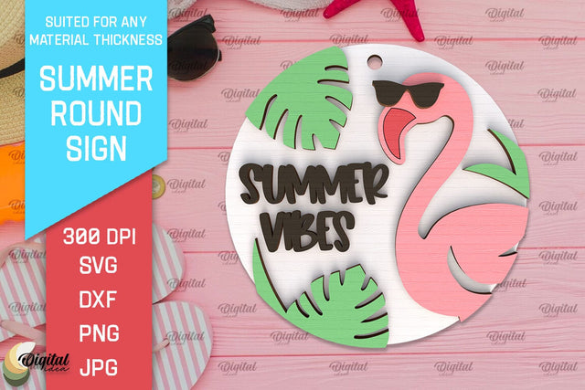 Summer Round Sign Laser Cut. Layered Summer Sign SVG SVG Evgenyia Guschina 