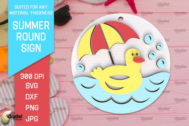 Summer Round Sign Laser Cut. Layered Summer Sign SVG SVG Evgenyia Guschina 