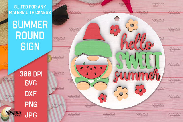 Summer Round Sign Laser Cut. Layered Summer Sign SVG SVG Evgenyia Guschina 