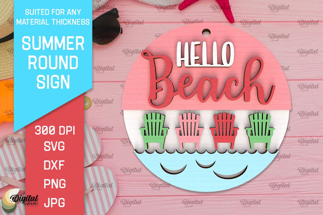 Summer Round Sign Laser Cut. Layered Summer Sign SVG SVG Evgenyia Guschina 