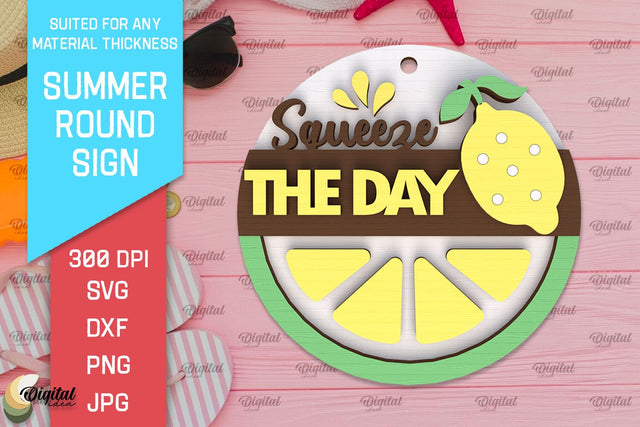 Summer Round Sign Laser Cut. Layered Summer Sign SVG SVG Evgenyia Guschina 