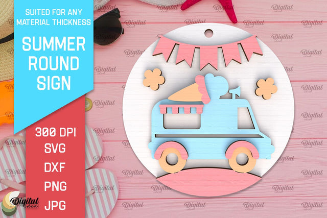 Summer Round Sign Laser Cut. Layered Summer Sign SVG SVG Evgenyia Guschina 