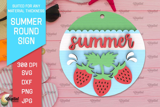 Summer Round Sign Laser Cut. Layered Summer Sign SVG SVG Evgenyia Guschina 