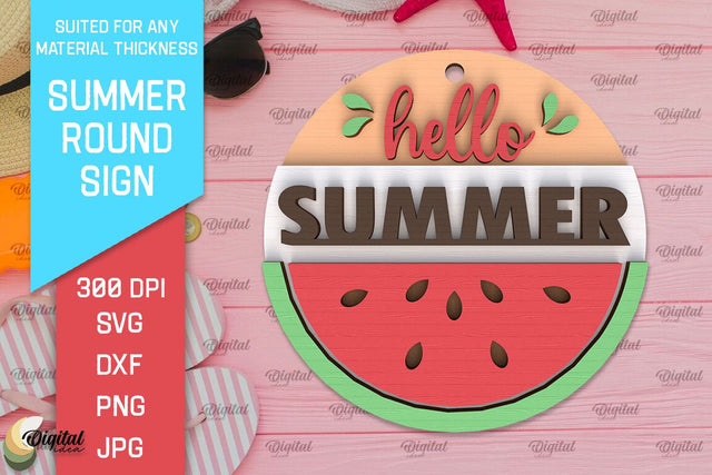 Summer Round Sign Laser Cut. Layered Summer Sign SVG SVG Evgenyia Guschina 