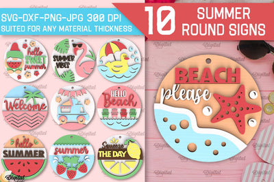 Summer Round Signs Laser Cut Bundle. Layered Summer Signs SVG SVG Evgenyia Guschina 