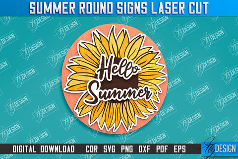 Summer Round Signs Laser Cut Bundle | Summer Vibe Design | Signs Inscription Design SVG Fly Design 