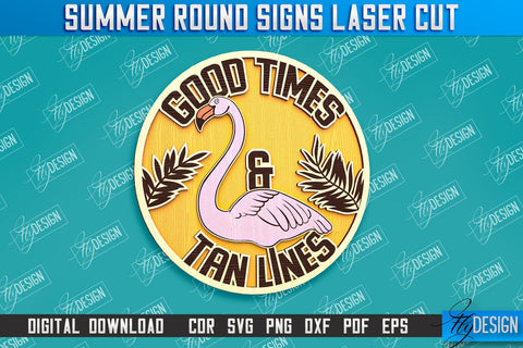 Summer Round Signs Laser Cut Bundle | Summer Vibe Design | Signs Inscription Design SVG Fly Design 
