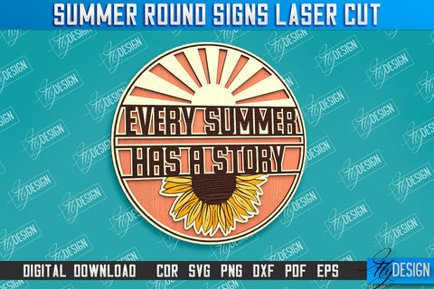 Summer Round Signs Laser Cut Bundle | Summer Vibe Design | Signs Inscription Design SVG Fly Design 