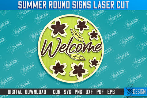 Summer Round Signs Laser Cut Bundle | Summer Vibe Design | Signs Inscription Design SVG Fly Design 