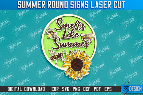 Summer Round Signs Laser Cut Bundle | Summer Vibe Design | Signs Inscription Design SVG Fly Design 