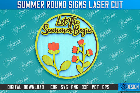 Summer Round Signs Laser Cut Bundle | Summer Vibe Design | Signs Inscription Design SVG Fly Design 