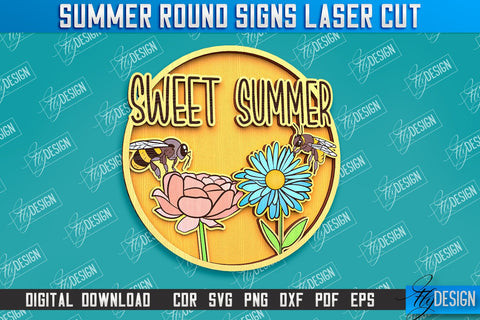 Summer Round Signs Laser Cut Bundle | Summer Vibe Design | Signs Inscription Design SVG Fly Design 