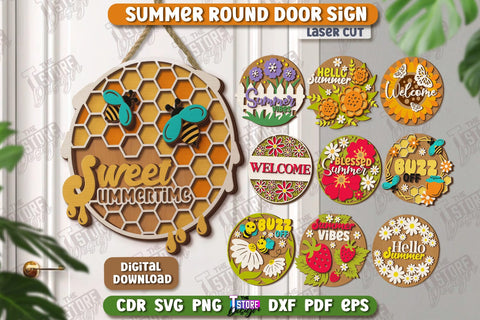 Summer Round Signs Laser Cut Bundle | Summer Vibe | Signs Inscription | Round Wall Signs | Porch Sign | CNC Files SVG The T Store Design 