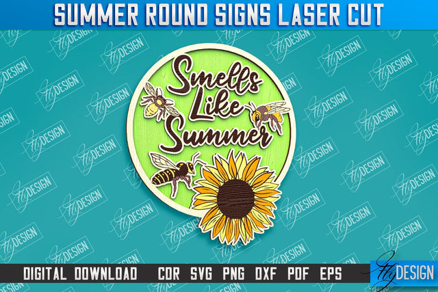 Summer Round Signs Laser Cut | Summer Vibe Design | Signs Inscription Design SVG Fly Design 