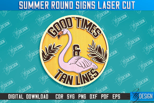 Summer Round Signs Laser Cut | Summer Vibe Design | Signs Inscription Design SVG Fly Design 