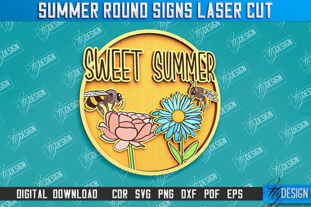 Summer Round Signs Laser Cut | Summer Vibe Design | Signs Inscription Design SVG Fly Design 