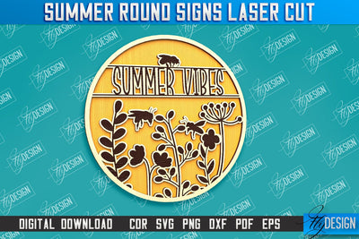 Summer Round Signs Laser Cut | Summer Vibe Design | Signs Inscription Design SVG Fly Design 