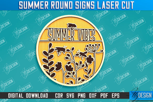 Summer Round Signs Laser Cut | Summer Vibe Design | Signs Inscription Design SVG Fly Design 