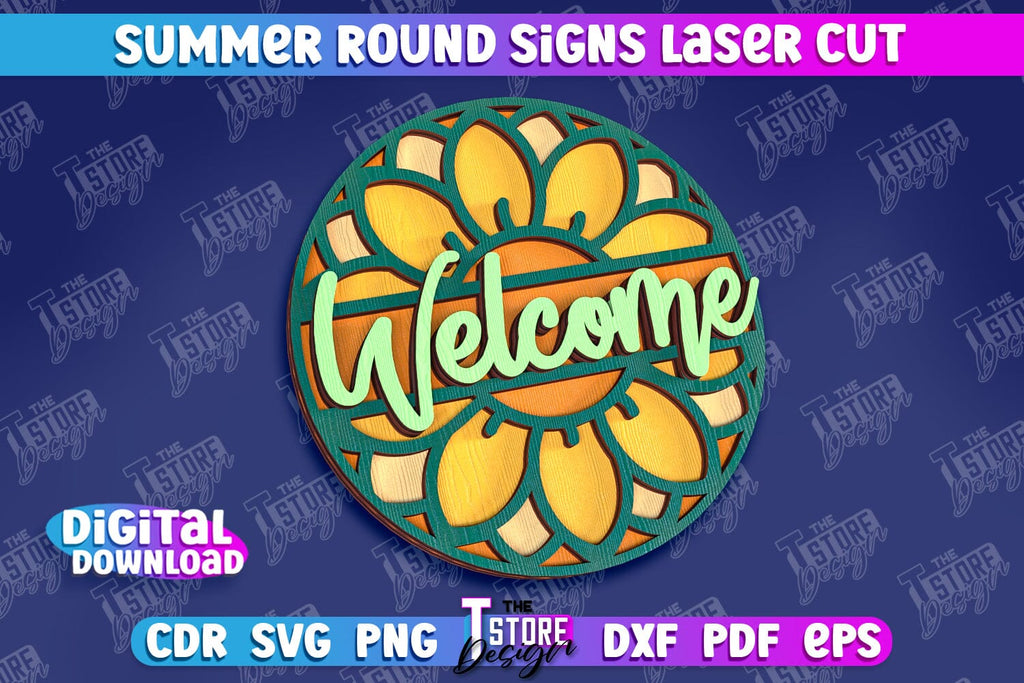 Summer Round Signs Laser Cut | Summer Vibe Design | Signs Inscription ...