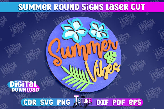 Summer Round Signs Laser Cut | Summer Vibe Design | Signs Inscription Design SVG The T Store Design 