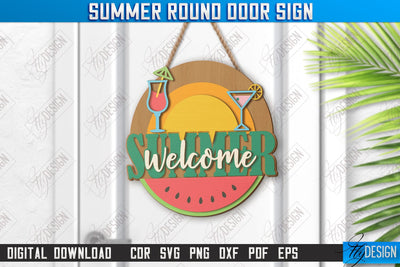 Summer Round Signs Laser Cut | Summer Vibe | Signs Inscription | Round Wall Signs | Porch Sign | CNC File SVG Fly Design 