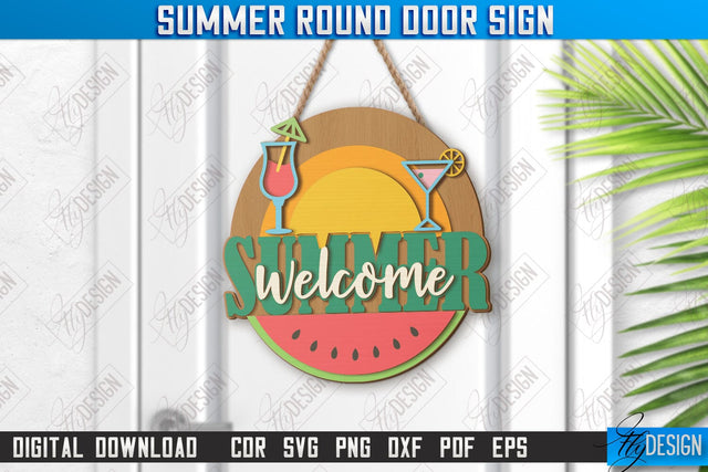 Summer Round Signs Laser Cut | Summer Vibe | Signs Inscription | Round Wall Signs | Porch Sign | CNC File SVG Fly Design 