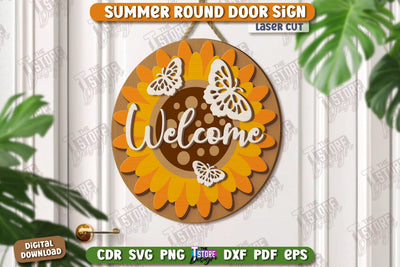 Summer Round Signs Laser Cut | Summer Vibe | Signs Inscription | Round Wall Signs | Porch Sign | CNC File SVG The T Store Design 