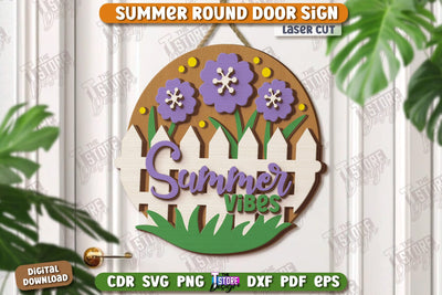 Summer Round Signs Laser Cut | Summer Vibe | Signs Inscription | Round Wall Signs | Porch Sign | CNC File SVG The T Store Design 