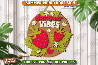 Summer Round Signs Laser Cut | Summer Vibe | Signs Inscription | Round Wall Signs | Porch Sign | CNC File SVG The T Store Design 