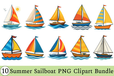 Summer Sailboat PNG Clipart Bundle Printable File Sublimation Creativedesigntee 