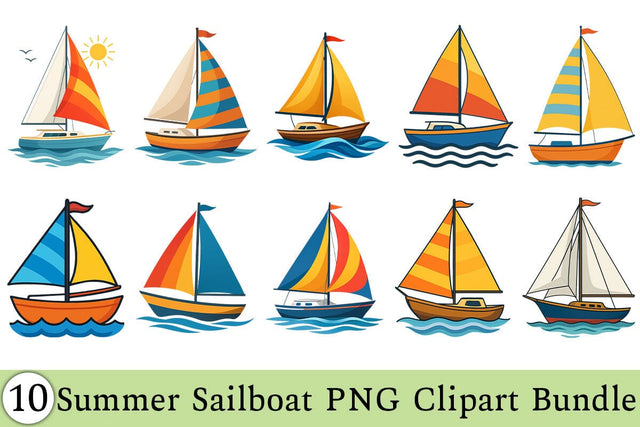 Summer Sailboat PNG Clipart Bundle Printable File Sublimation Creativedesigntee 