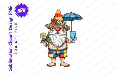 Summer Santa Claus Enjoying Beach Vacation Clipart Png Sublimation Regulrcrative 
