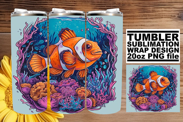 Summer Sea Creatures Tumbler Wrap, Sublimation Design, 20oz, Coastal Fish Art, Watercolor Ocean Sublimation afrosvg 