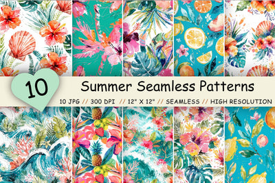 Summer Seamless Patterns Digital Paper, Tropical Floral Bundle Pack, Printable Scrapbook Paper, Bright Paradise Botanical Design Collection Digital Pattern FloridPrintables 