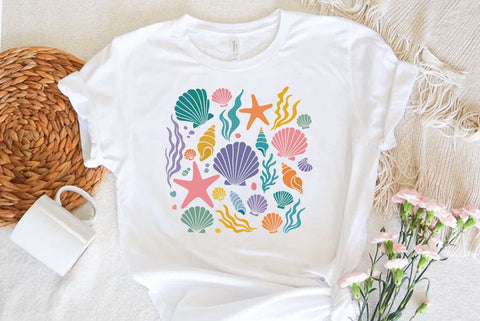Summer Seashells Graphics , Summer Coastal Beach Shell Tee Tshirt , Vacation Summer Tee Shirt SVG FiveStarCrafting 