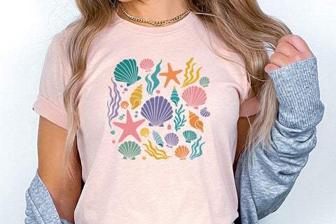 Summer Seashells Graphics , Summer Coastal Beach Shell Tee Tshirt , Vacation Summer Tee Shirt SVG FiveStarCrafting 