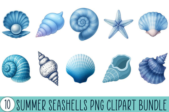 Summer Seashells PNG Clipart Bundle Printable File Sublimation Creativedesigntee 