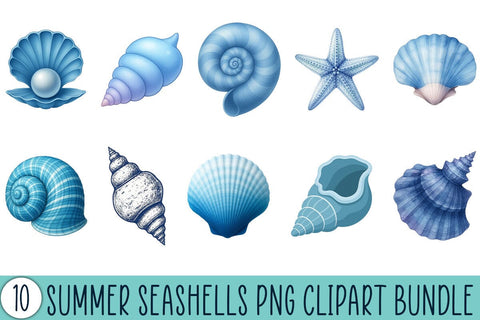 Summer Seashells PNG Clipart Bundle Printable File Sublimation Creativedesigntee 