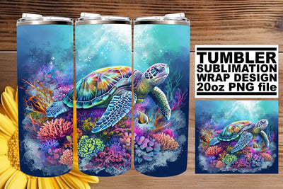 Summer Shoreline Tumbler Design, Summer Sublimation Wrap, 20oz, Coastal Fish Art, Watercolor Sea Creatures Sublimation afrosvg 